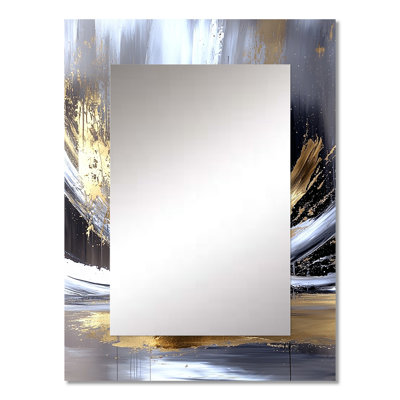 Gold Sturdy Guardians Accented With Grey II - Abstract Decorative Mirror, Modern Wall Mirror, Printed Metal Art