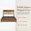 Structure de lit très grand avec tête de lit en rotin et lampe de lecture à DEL intégrée, lit plateforme moderne avec tablette de rangement, aucun sommier nécessaire