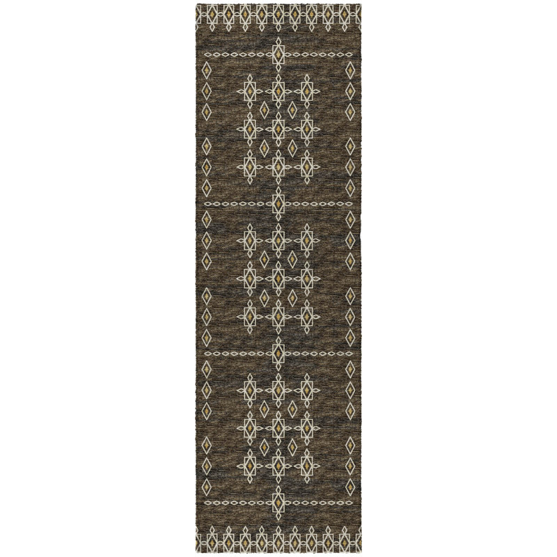 Premium Machine Washable Dream Shag ADS109 Tribal Rug, Brown, 2'3" x 7'6" Runner