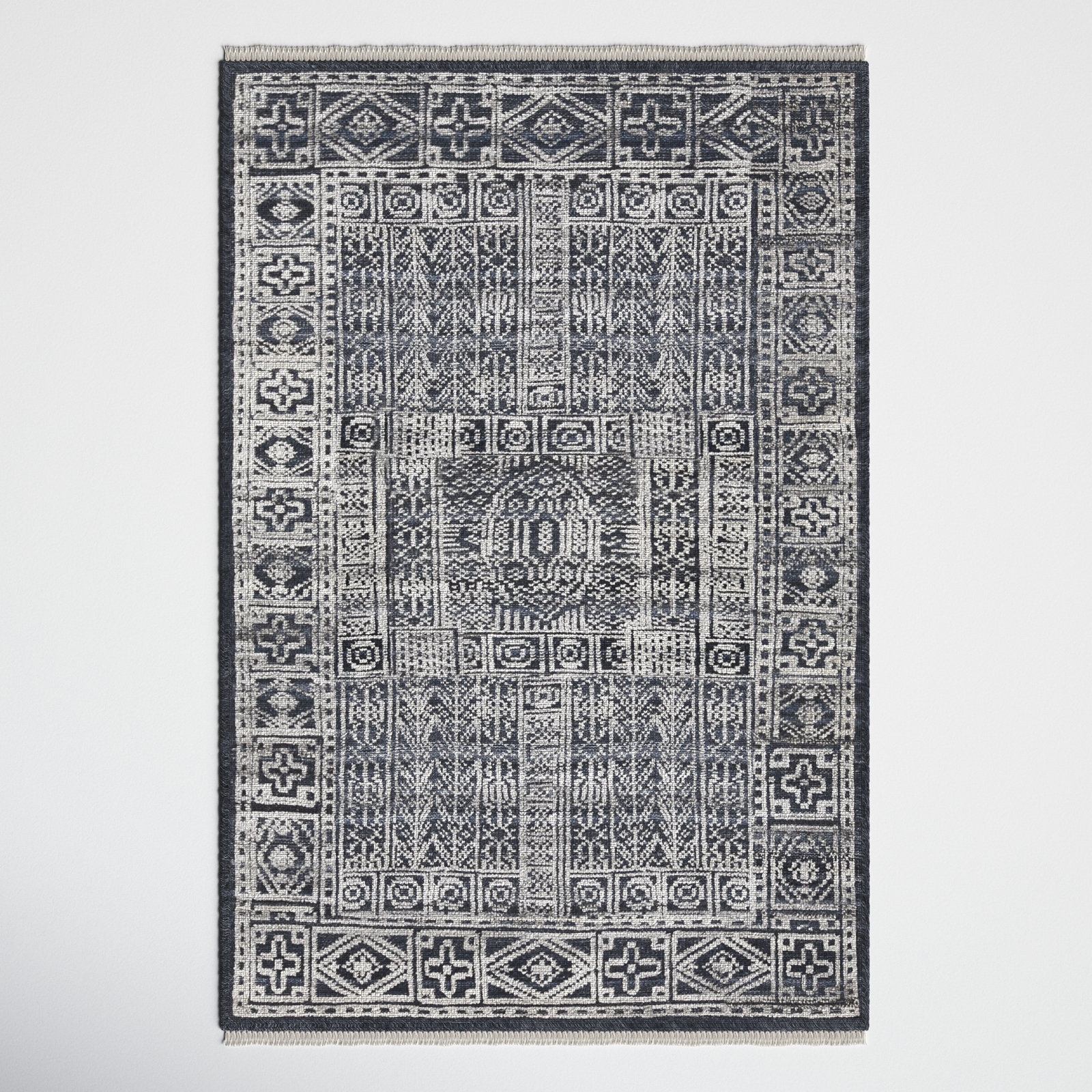 Indrakumar Dark Blue Hand-Knotted Rug, Rectangle 4' x 6'