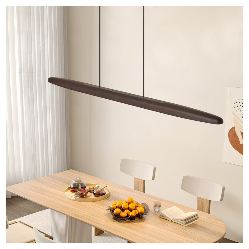 Luminaire suspendu linéaire en bois de noyer de 51 pouces à DEL avec télécommande - Lampe moderne à intensité variable pour salle à manger et îlot de cuisine