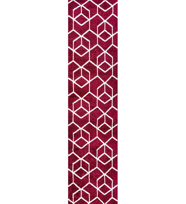 Mashawna Blocks Modern Geometric Red/White Rug, Runner 2' x 8'