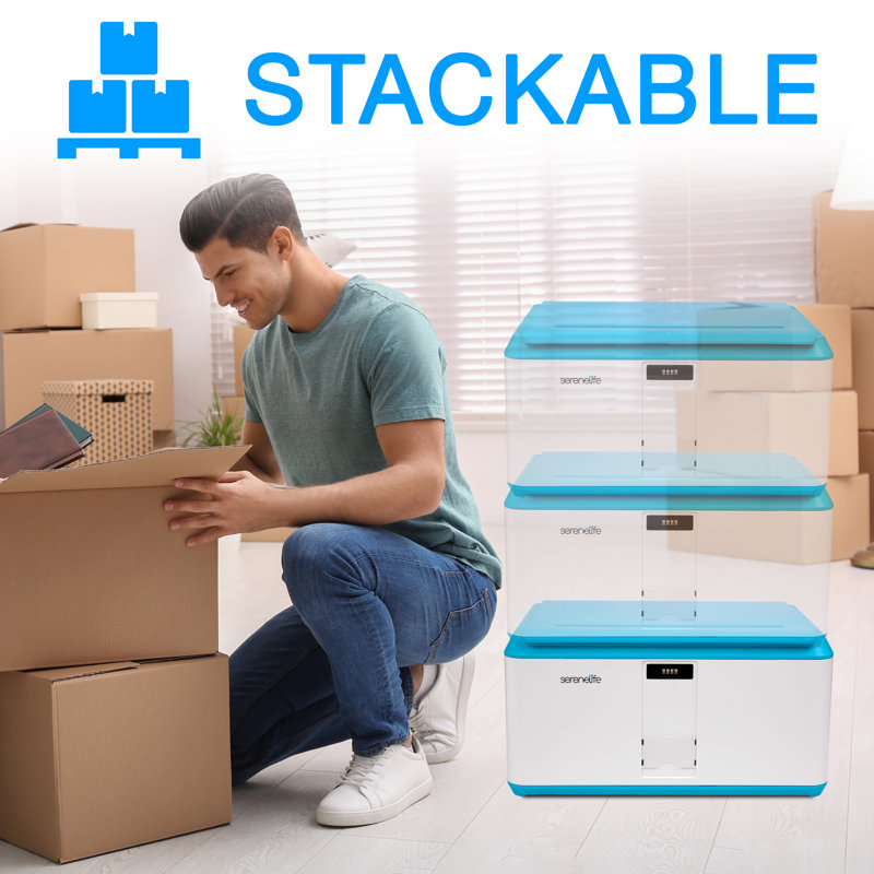 SereneLife Light Blue and White Lockable Storage Box with Combination Lock