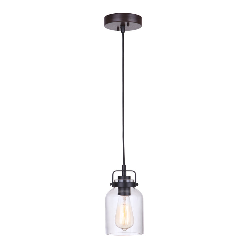 Luminaire suspendu en pot 1 lumière Barreras, Noir mat / tek foncé