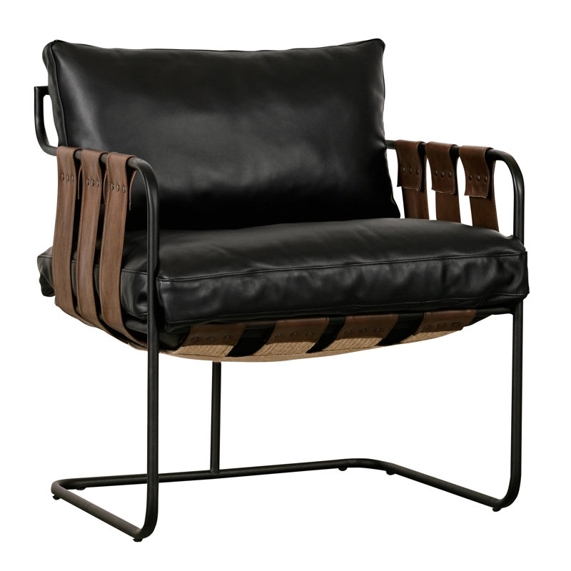 Toluca Accent Chair Black, Black Genuine Leather