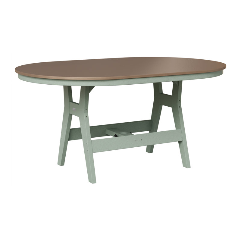 Harbor Outdoor Oval Bar Table, Hammered Top Bronze, 38.87" H x 64" W x 44" D, Seafoam