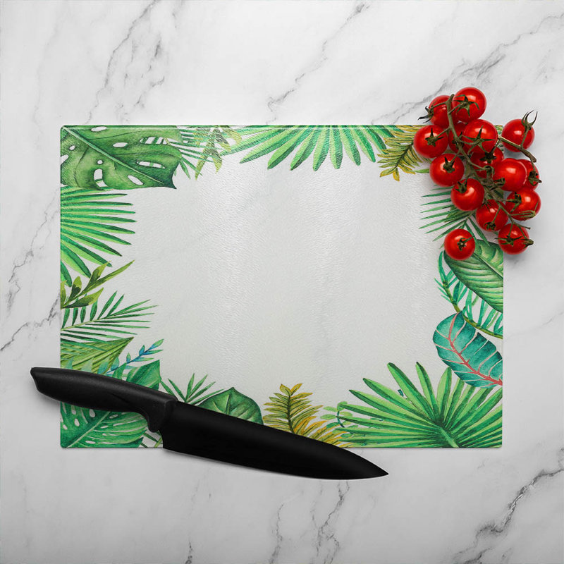 Tropical Leaves Glass Chopping Board, 40cm L x 28cm W