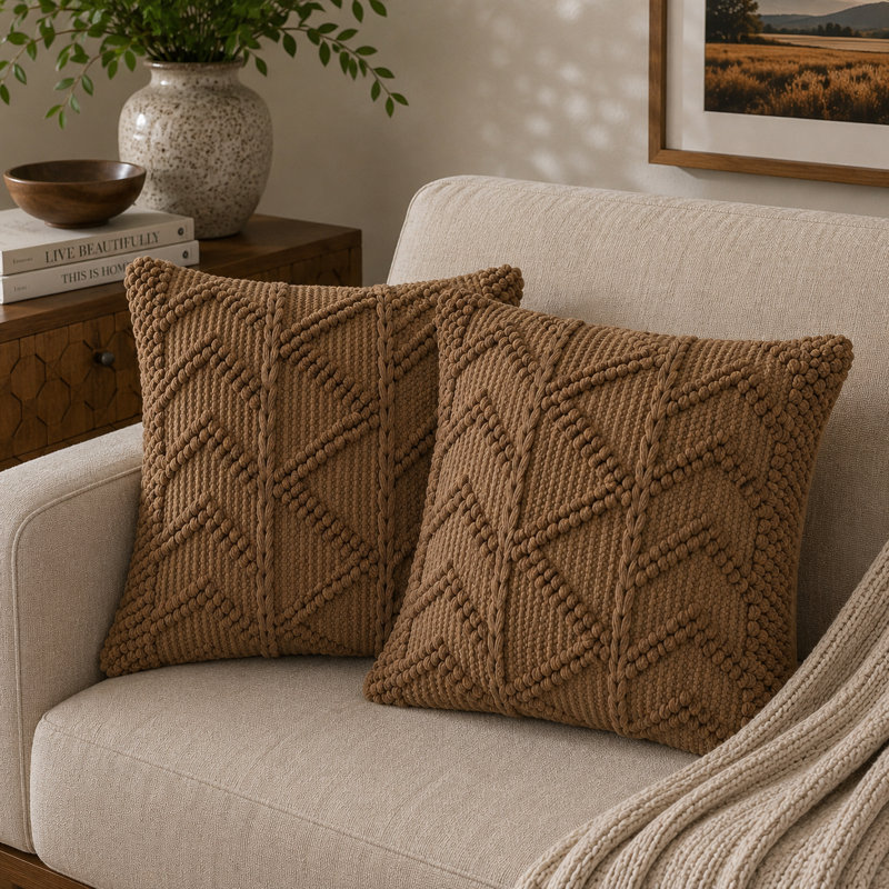 Connerville Geometric Square Cushion, Coffee