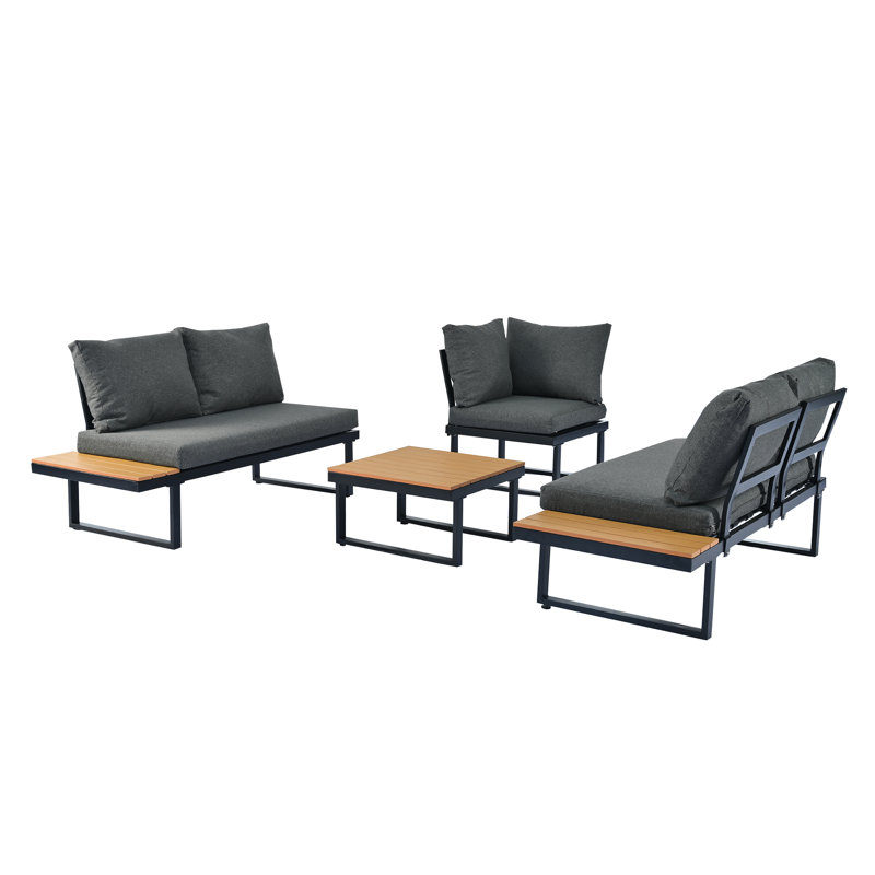 5-seat Outdoor Patio Lounge Set With Adjustable Recliners - Wpc Table, Side Shelves, Galvanized Iron Frame