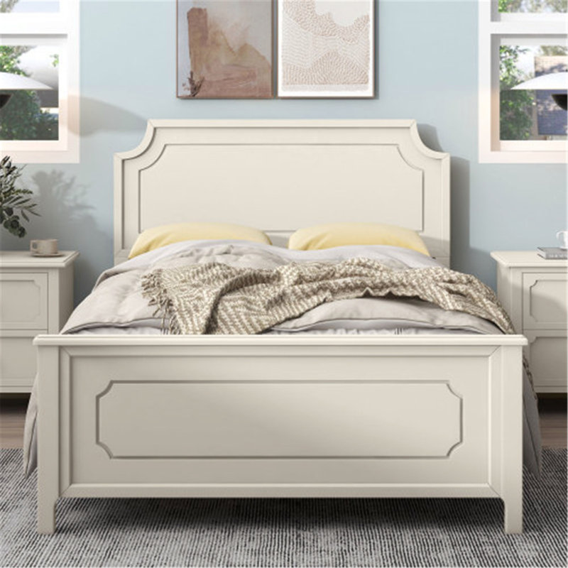Ensemble de chambre à coucher en bois d'hévéa massif 6 pièces avec lit plateforme, table de chevet x 2, commode, miroir et commode)