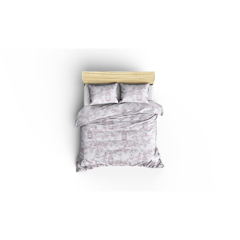 Ensemble de housse de couette 3 pièces en mélange de coton lilas / blanc Esteen