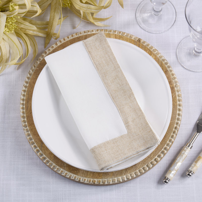 Serviettes de table en bloc de couleur (ensemble de 4) - Serviettes décoratives en mélange de lin avec bordure contrastante pour les repas à la ferme, les réceptions quotidiennes et les tables