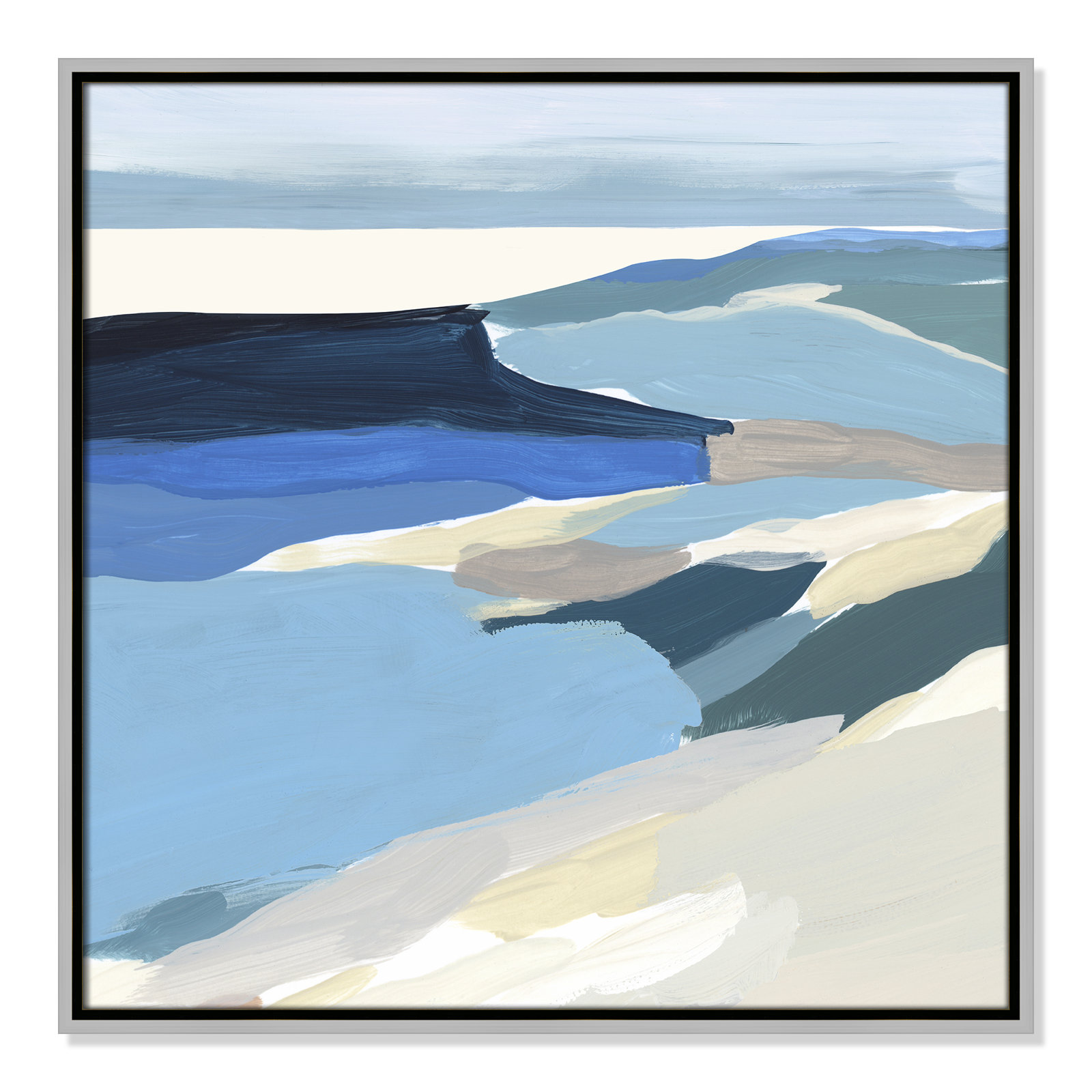 Decker "Graham Lake II" Painting, 25.5" H x 25.5" W x 2" D, Silver Framed Canvas
