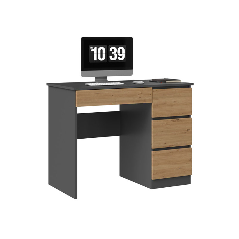 Eufelia Computer Desk, Right, Black/Walnut