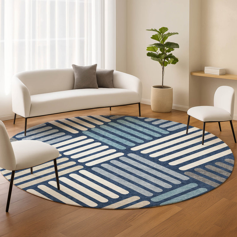 Machine Washable Indoor/Outdoor Bourkelands ACN2339 Geometric Rug, Round 8'