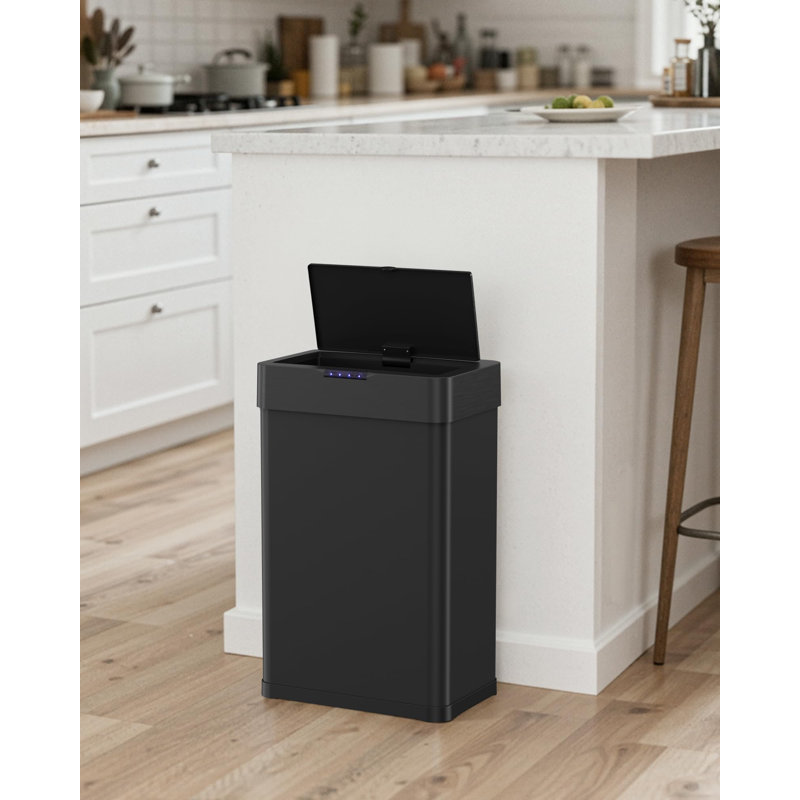 Stainless Steel Motion Sensor Kitchen Trash Can, Black, 68.5cm H x 41cm W x 26.5cm D, 60