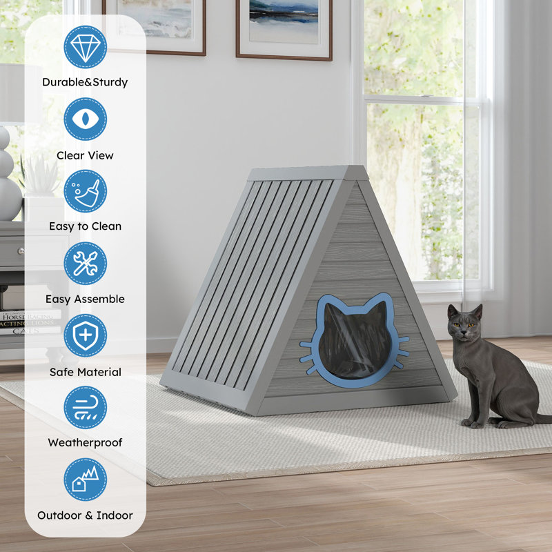 Maison pour chat triangulaire en résine, Gris