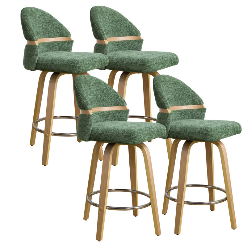 26'' Swivel Upholstered Counter & Bar Stool, Green Seat/Natural Frame