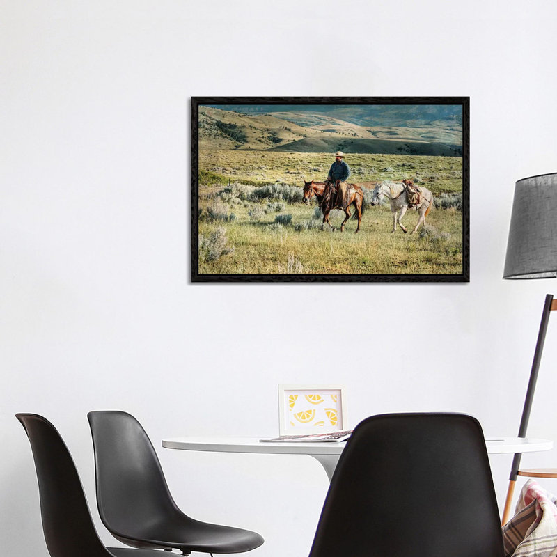 Headed To Mend Fence by Rhonda Thompson - Floater Frame Print on Canvas