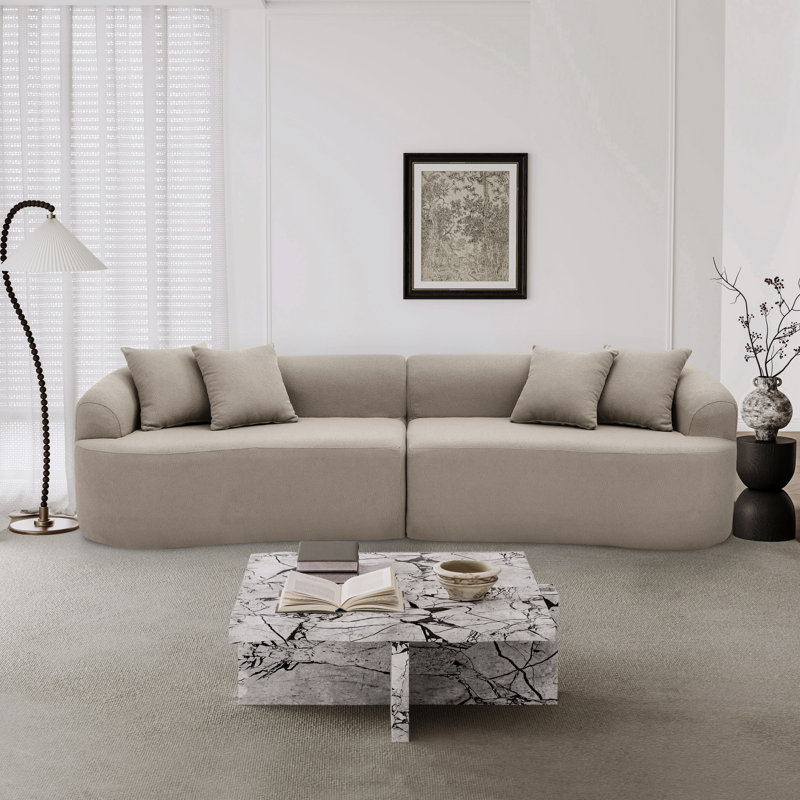 Compression Packed 2-Piece Curved Symmetrical Modular Sofa, Full Foam Compressed Design, No Assembly Required, Teddy Upholstery