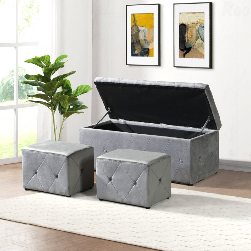 Ensemble de 1 repose-pieds rectangulaire rembourré en velours avec rangement - 2 ensembles de repose-pieds