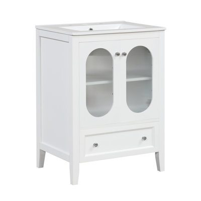 24"" Bathroom Vanity With Sink, Bathroom Vanity Cabinet With One Drawer And Doors, Adjustable Shelf, Solid Wood And Mdf, White -  Winston Porter, E10D7743FCF14EC1A0EFD6D58990EA69