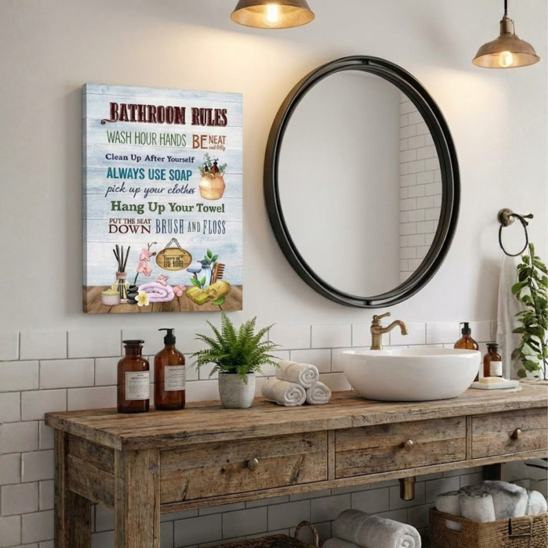 Bathroom Rules Gallery Wrapped Canvas, 60" H x 40" W x 1.25" D