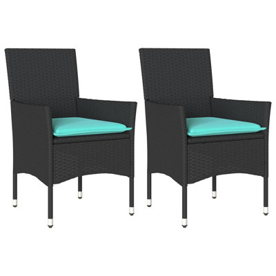  Chaises de patio avec coussins 2 pièces en rotin de polyester noir