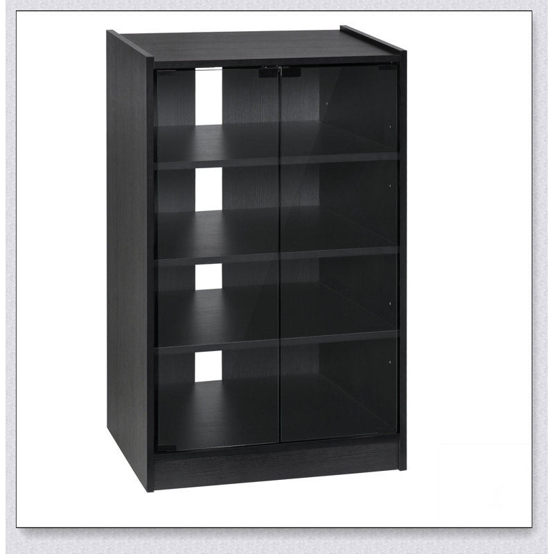 5-Tier Media Stand Cabinet with 3-Level Adjustable Shelves, Glass Doors, and Cable Management