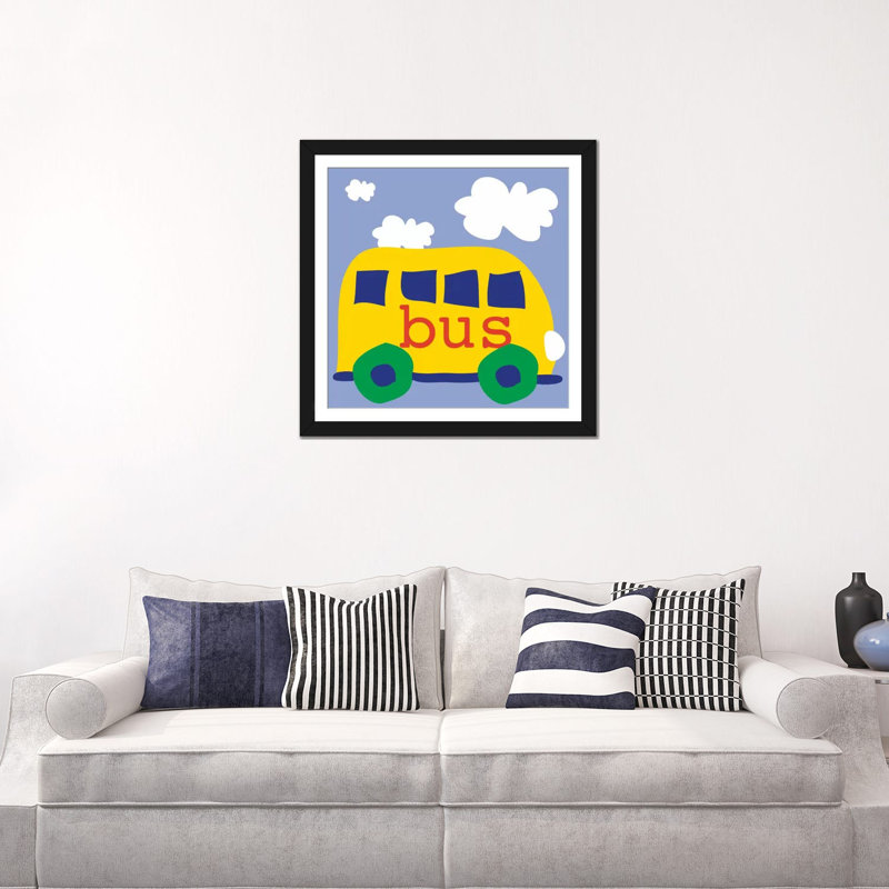 «Yellow School Bus», impression sur toile tendue, Papier beaux-arts encadré noir, Blanc, H 24 po x l 24 po x P 1 po