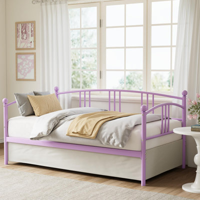 Lit de jour simple – Lit de jour robuste en métal avec sommier à lattes en acier, tête de lit arquée, canapé-lit pour salon, chambre et chambre d'amis, violet