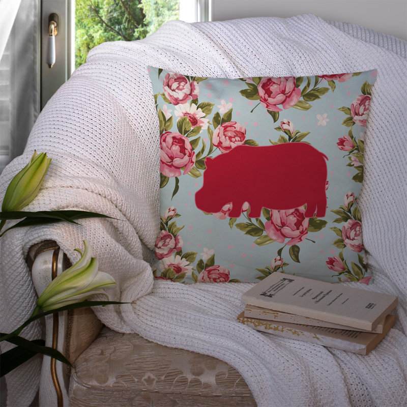Coussin décoratif intérieur/extérieur bleu shabby élégance Hippopotamus, H 18 po x l 18 po x P 5,5 po