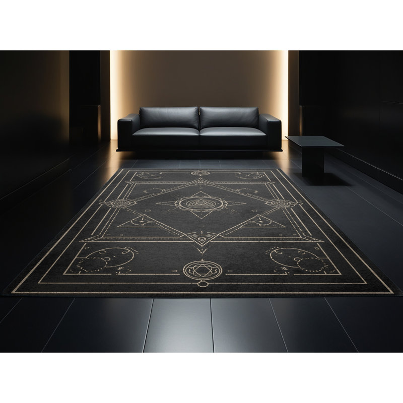 Tapis géométrique gris et noir lavable à la machine Wimberley, 8 x 12