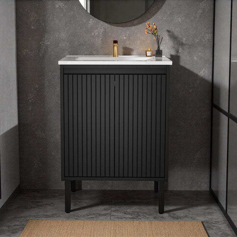 24 Inch Bathroom Vanity With Sink, Floor - Standing Structure For Stability, Soft - Closing Drawers For Noiseless Operation