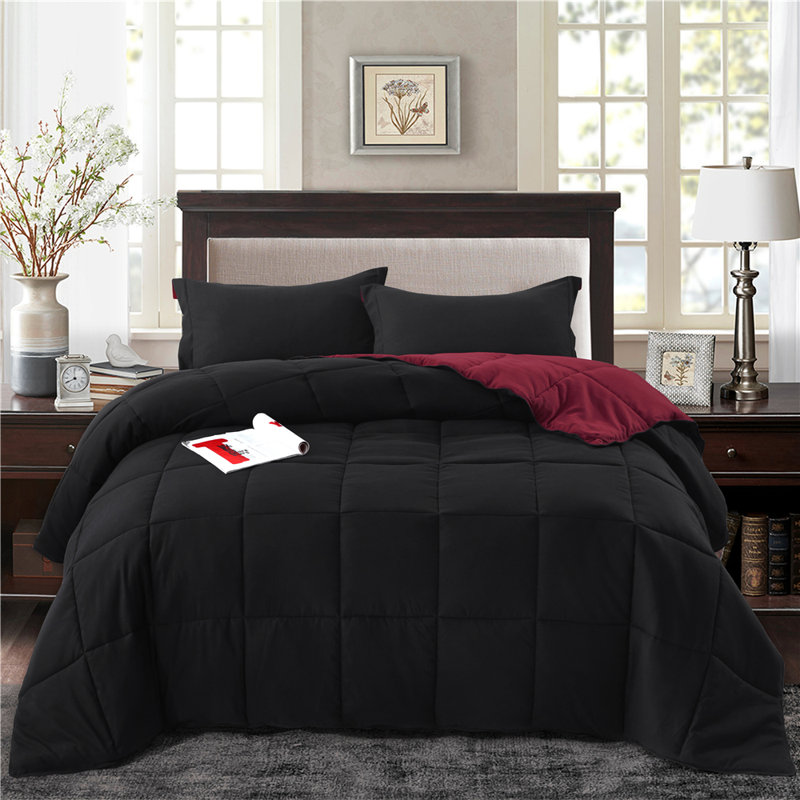 Twin Black Microfiber Reversible Duvet with Burgundy Accent