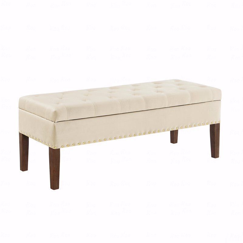 Banc capitonné avec rangement, Crème