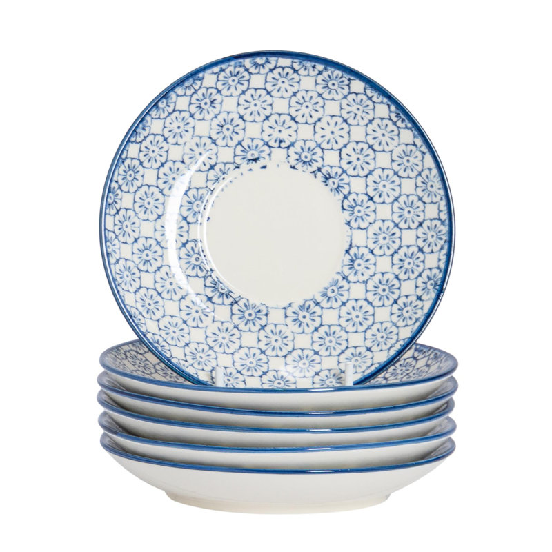 Nicola Spring - Hand-Printed Cappuccino Saucers - Navy - Set of 12