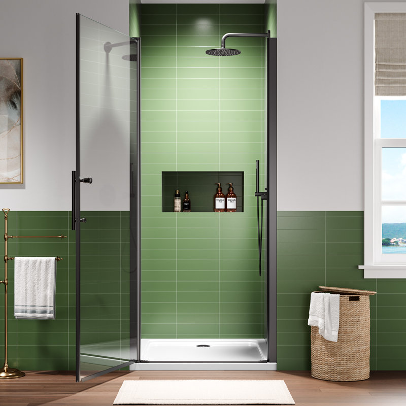 34-35.5＂W X 75＂Pivot Single Shower Door With 1/4＂(6Mm) Clear Tempered Glass