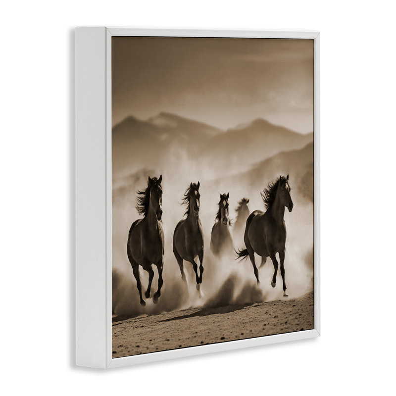 «Trotting Mountain Stallions», art de la giclée encadrée par Noah Bay, Giclée encadrée blanc bord de mer, H 17 po x l 17 po