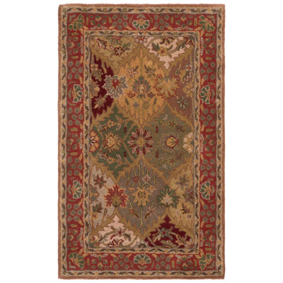 Geno Hand Tufted Wool/Cotton/Latex Oriental Rug in Red/Yellow/Green