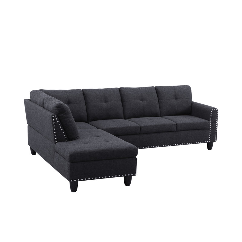 Rivet - Trimmed L Shaped 3 Piece Sectional With Pull Down Middle Seat And Two Cup Holders, Ideal For Game/Movie Nights, Comes Toss Pillows Matching Interior Storage, Solid + Engineered Wood Frame On