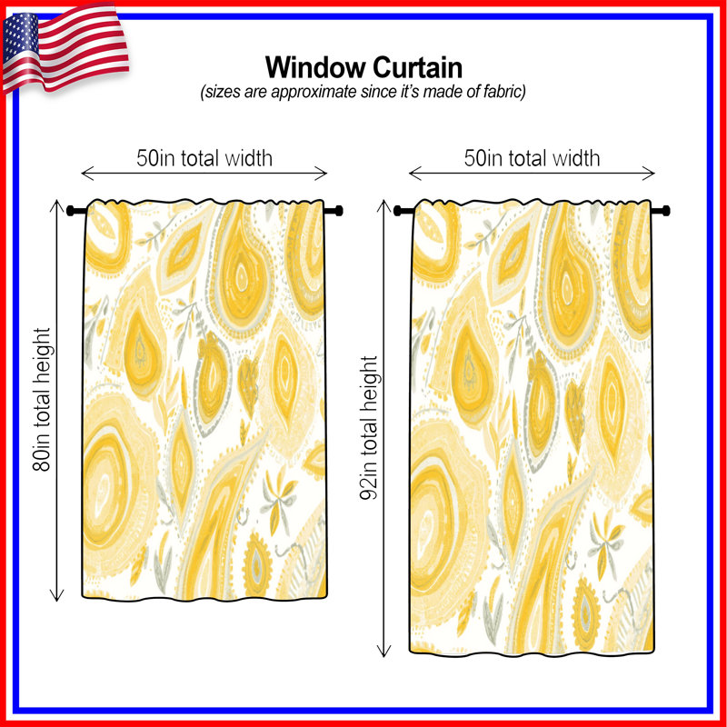 Yellow Paisley Motif Window Curtains, Paisley Sheer & Blockout Curtains - 1 Panel, Sheer, 50" x 80" - 1 Panel
