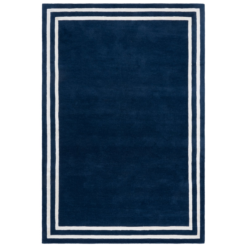 Laine touffetée à la main Lauren Ralph Lauren 6953; Tapis géométrique en viscose bleu marine / ivoire, Rectangle 9 pi x 12 pi