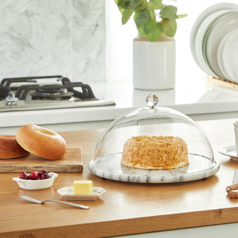 White Marble Plate with Acrylic Dome for Appetizers
