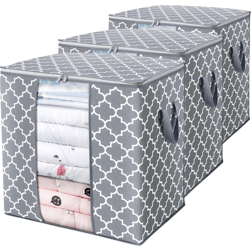 Sacs de rangement Grande couverture pour vêtements et bacs de rangement pour édredons, literie, organisateur pliable avec poignée renforcée, fenêtre transparente, fermetures à glissière robustes