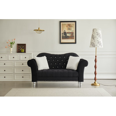 66.5" Velvet Chesterfield Loveseat with Nail Heads, Tufted Back & Rolled Arms