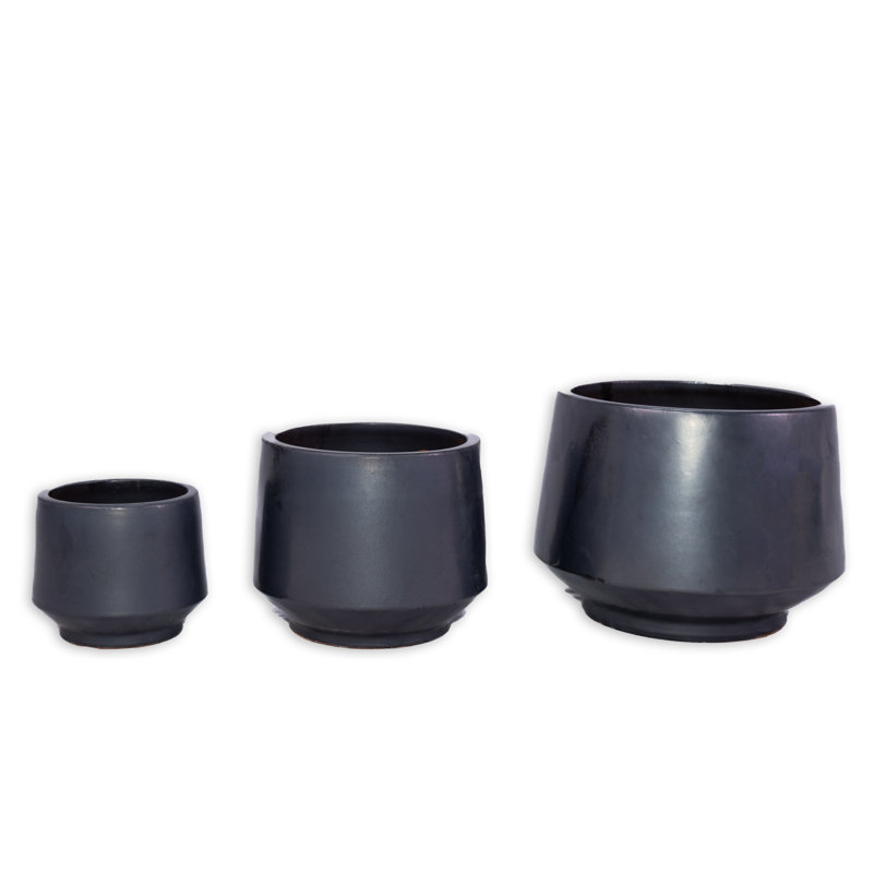 Set of 3 Ceramic Flowerpot, Modern Planter for Patio, Garden, Windowsill, Antique Grey