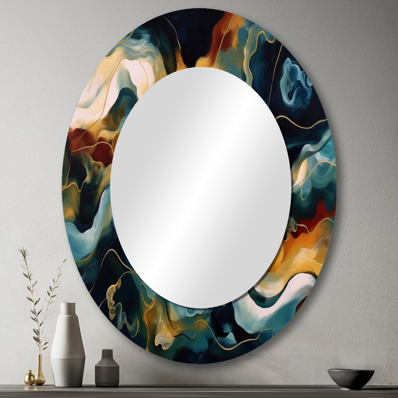 Miroir mural en marbre bleu et jaune Onua, 40 po x 30 po, Ovale