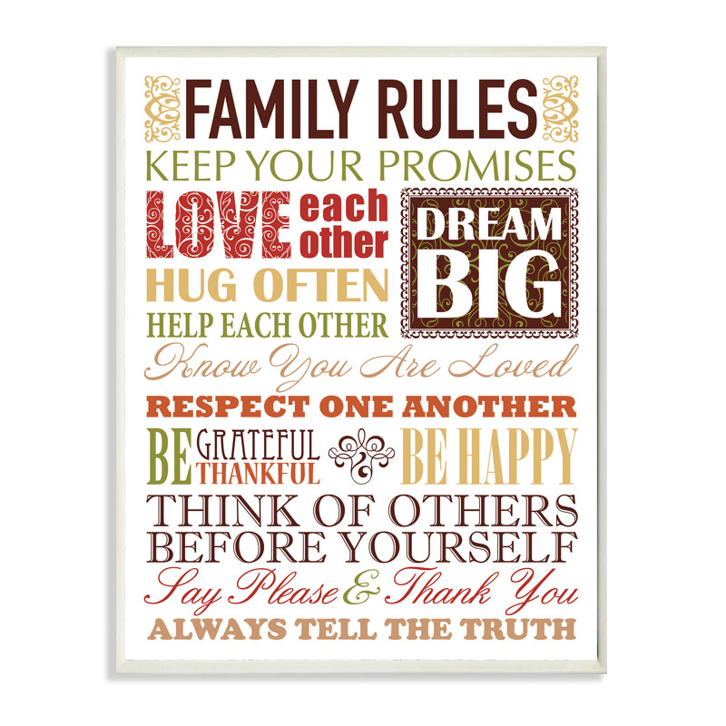 Règles de famille de couleur d’automne-impression typographique, Plaque murale, H 15 po x l 10 po x P 0,5 po