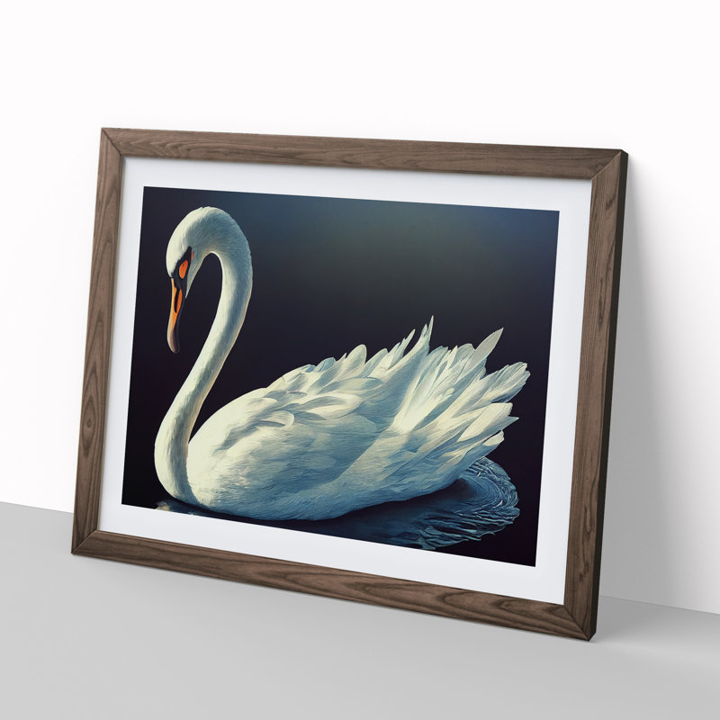 Appealing Swan - Single Picture Frame Print, 25cm H x 34cm W x 2cm D, Walnut Framed